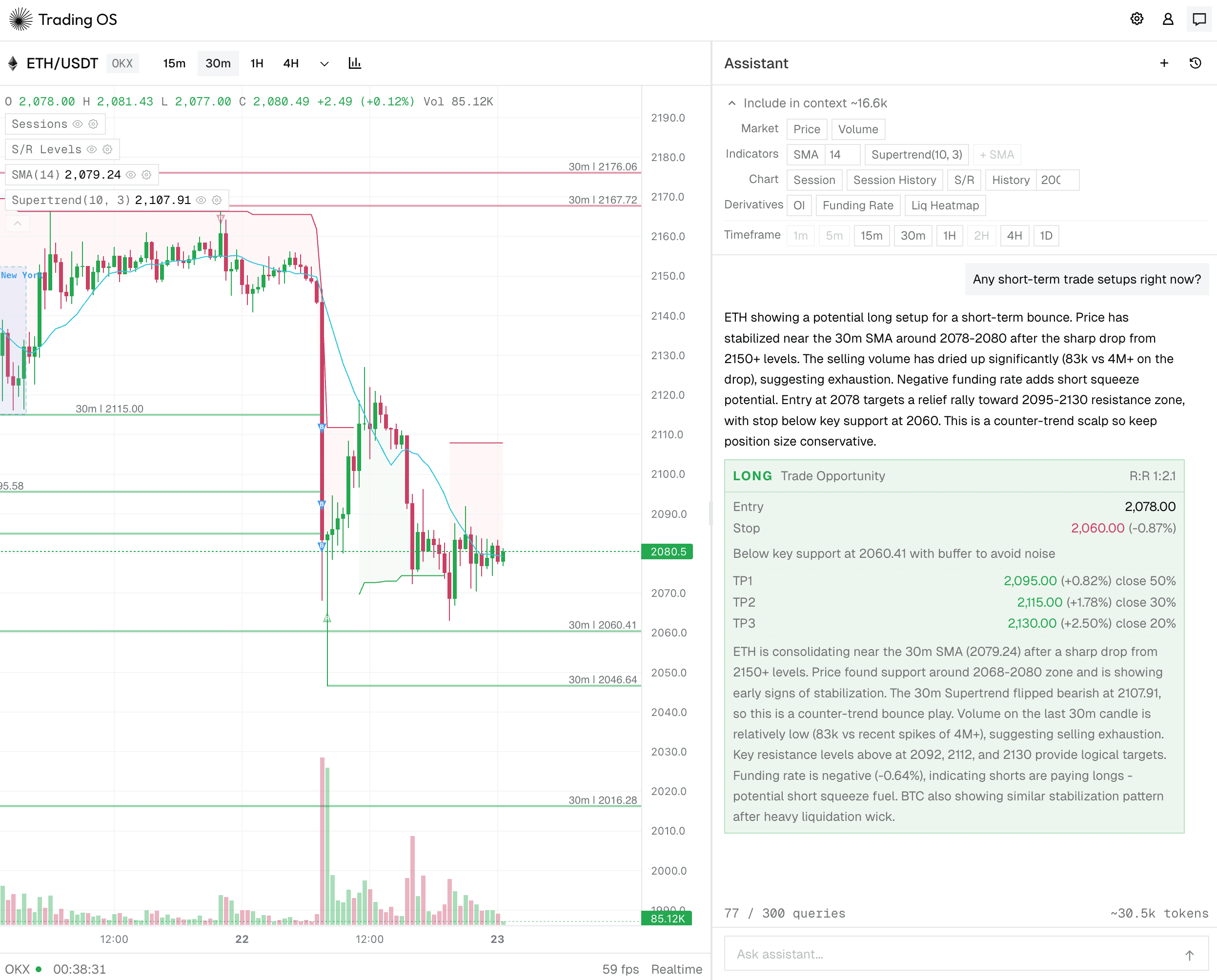 TradingOS AI assistant interface