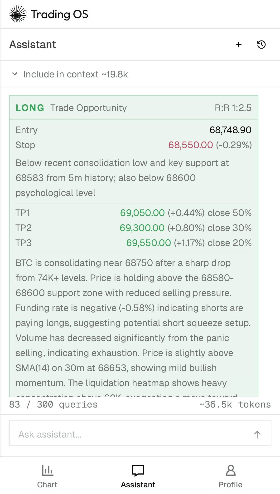 TradingOS AI assistant interface